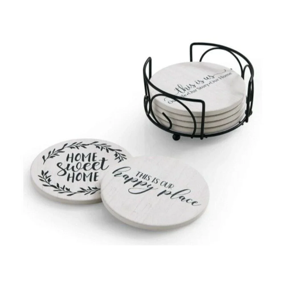 6-Pack Absorbent Drink Coasters with Holder Coasters for Drinks Coaster Set